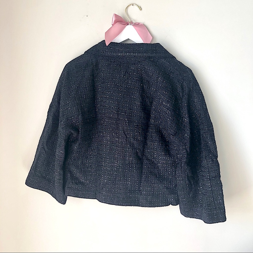Express Black Swing Jacket Metallic Sparkly Tweed Cropped Zip Up 10 Medium - Picture 2 of 6